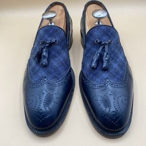 Etro Milano Blue Leather Denim Tassel Loafers Italy Size 40 7 US